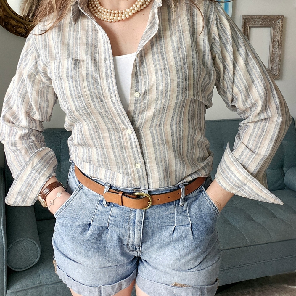 Dior Striped Button-Down Shirt in Beige and Blue